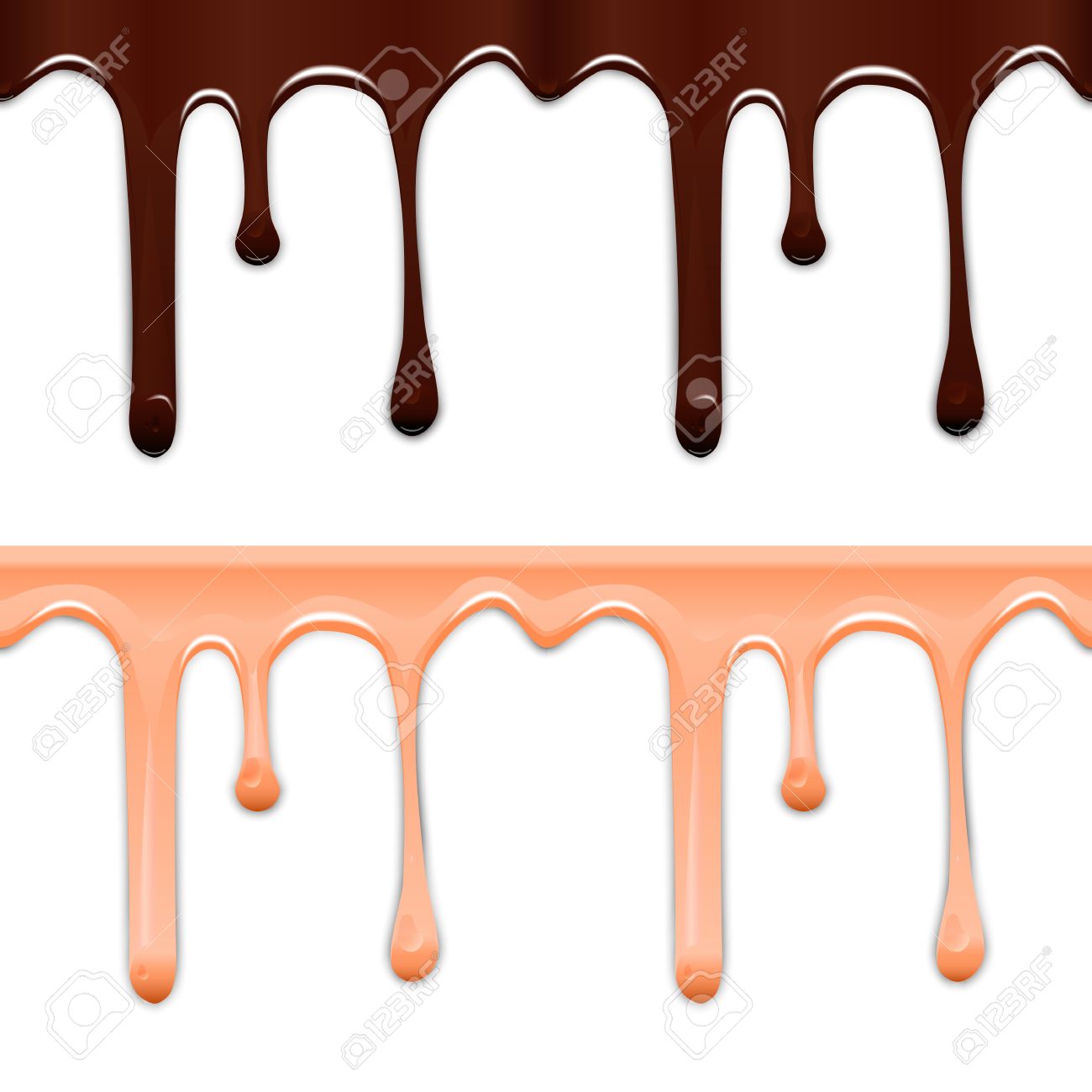 Set of horizontal seamless drip glaze. Chocolate and pink smudges isolated on white background. Vector illustration. - 58065054 Set of horizontal seamless drip glaze. Chocolate and pink smudges isolated on white background. Vector illustration. - 58065054