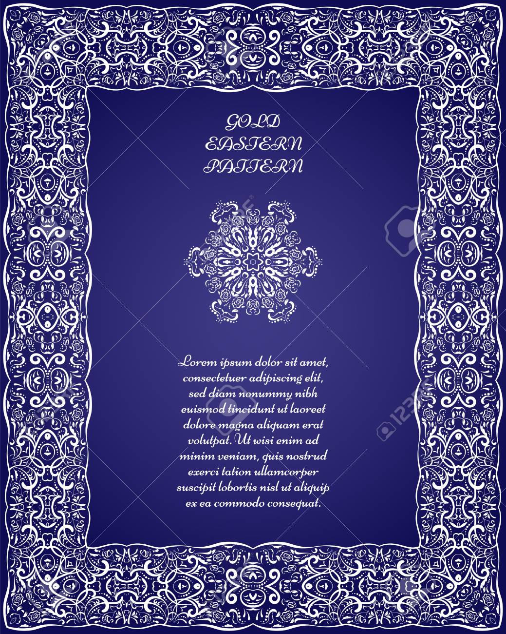 Quadro Retangular Branco Sobre Fundo Azul Vinheta Ornamentada Para Seus Cartoes De Projeto Convites Elemento Em Estilo Arabe Ilustracao Vetorial Ilustraciones Vectoriales Clip Art Vectorizado Libre De Derechos Image 93211101
