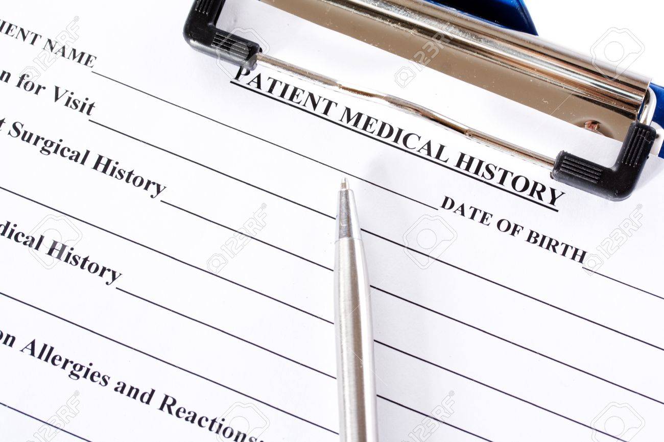 medical claim form and patient medical history questionnaire stock