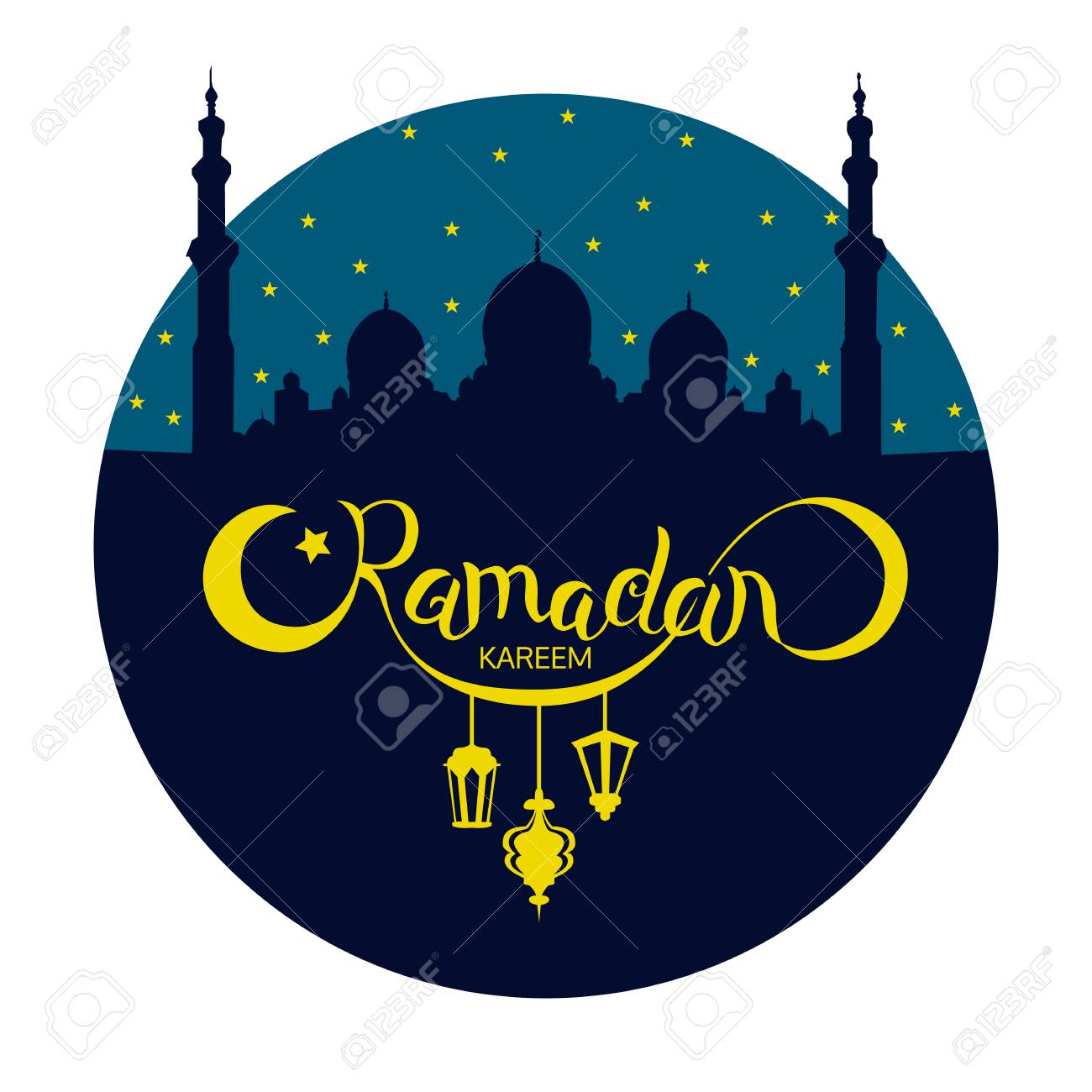 Image De Calligraphie De Lettrage Vector Ramadan Kareem Inscription De Style Islamique Sur La Mosquee Sous Fond De Ciel Etoile Bleu Nuit Design Web Affiche Impression Element Publicitaire Clip Art Libres De