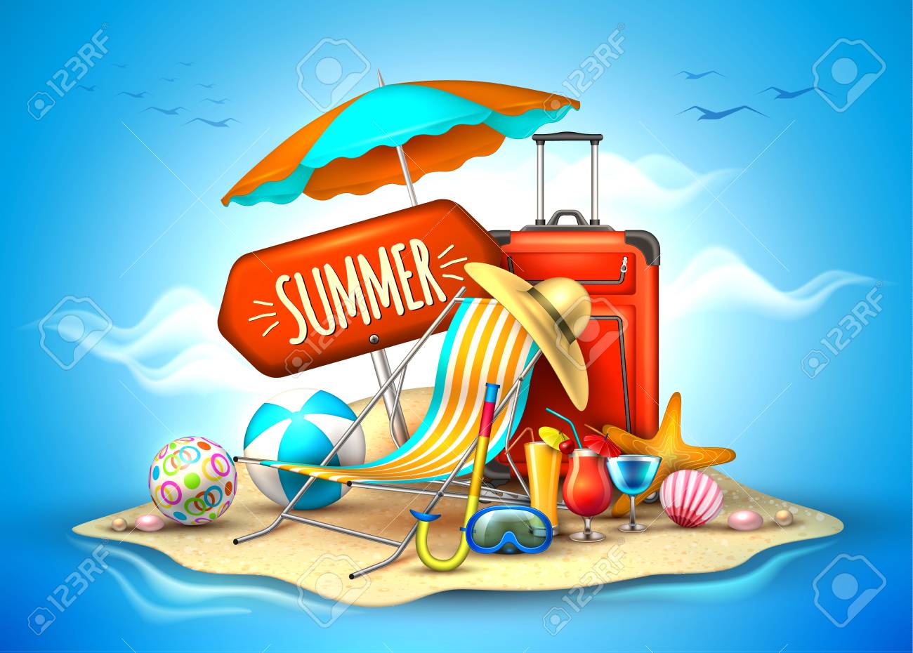 A Vector Summer Vacation Realistic 3d Poster Stock Vector 96173941 A Vector Summer Vacation Realistic 3d Poster Stock Vector 96173941