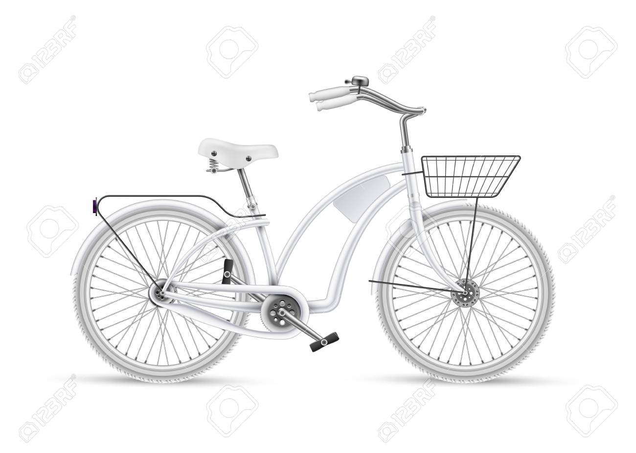 白い自転車のモックアップ バスケットと現実的なベクトルヴィンテージバイク のイラスト素材 ベクタ Image 白い自転車のモックアップ バスケットと現実的なベクトルヴィンテージバイク のイラスト素材 ベクタ Image