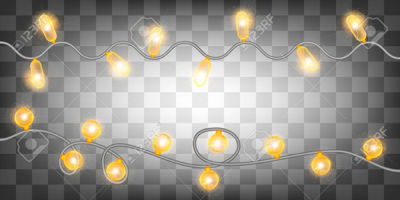 白熱電球のデザイン 花輪 クリスマスの装飾 白熱電球のデザイン 透明な背景に輝くイルミネーション のイラスト素材 ベクタ Image