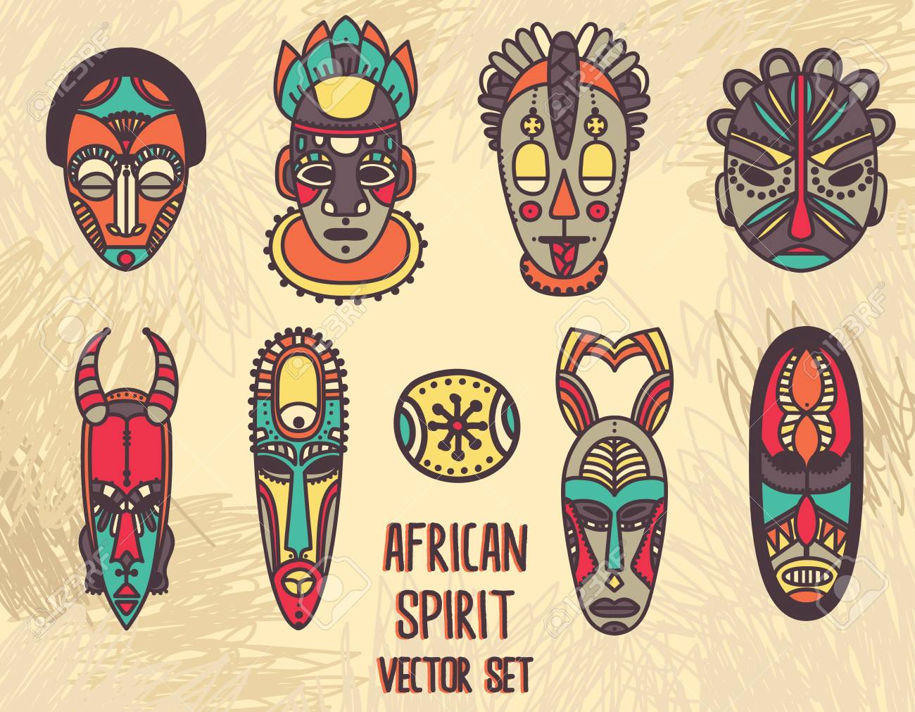 set of traditional african masks illustration royalty free cliparts