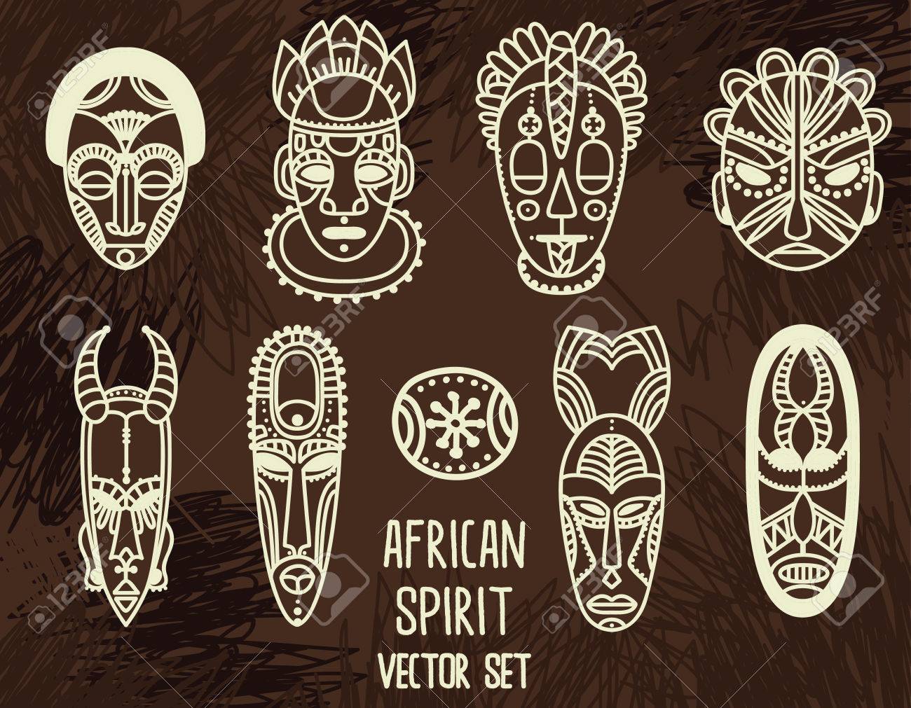 set of traditional african masks illustration royalty free cliparts