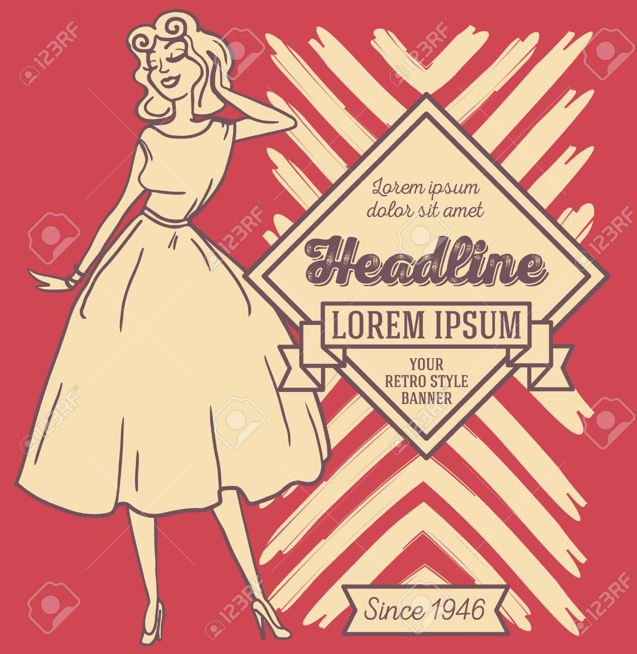 レトロなアメリカン スタイルで 1950 年代のバナー スタイルの女性 美容サロンのレトロなパーティの招待状 またはフライヤーとして使用できる ベクトル イラスト のイラスト素材 ベクタ Image レトロなアメリカン スタイルで 1950 年代のバナー スタイルの女性 美容サロンのレトロなパーティの招待状 またはフライヤーとして使用できる ベクトル イラスト のイラスト素材 ベクタ Image