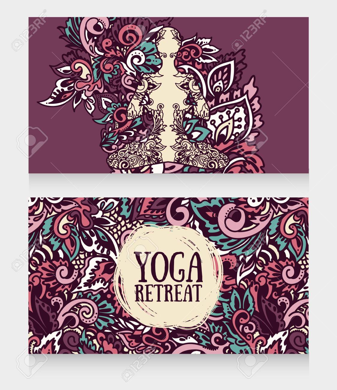 美しいファンタジーの装飾 ベクトルのイラストとヨガの隠れ家やヨガスタジオのための2つのバナーのイラスト素材 ベクタ Image 96718317