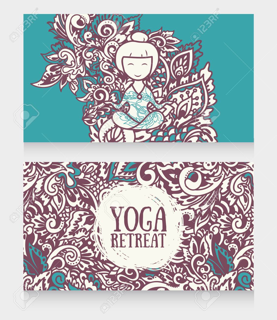 美しいファンタジーの装飾 ベクトルのイラストとヨガの隠れ家やヨガスタジオのための2つのバナーのイラスト素材 ベクタ Image