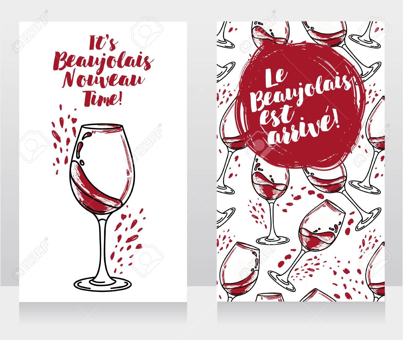 ボジョレーヌーボーのための2つのポスターは ワインバーのメニューカバーとして またはワインパーティー ベクターイラストの招待状として使用することができます のイラスト素材 ベクタ Image