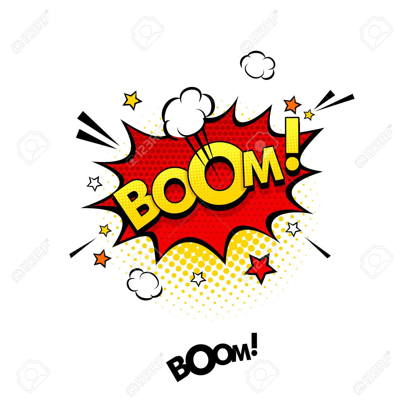 Bulle Bd Avec Texte D Expression Boom Et Etoiles Avec Demi Teintes Illustration De Vecteur Dynamique Dessin Anime Dynamique Dans Un Style Retro Pop Art Isole Sur Fond Blanc Clip Art Libres De Droits