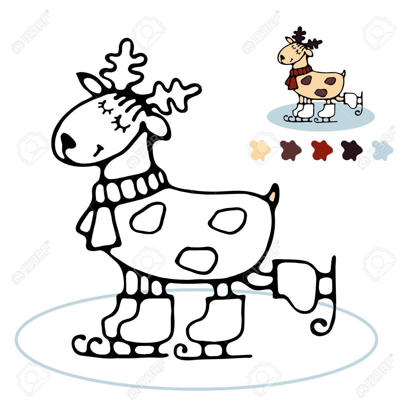 幸せなかわいい冬スケート トナカイの単純な輪郭や色の例を持つ幼児の塗り絵 のイラスト素材 ベクタ Image 幸せなかわいい冬スケート トナカイの単純な輪郭や色の例を持つ幼児の塗り絵 のイラスト素材 ベクタ Image