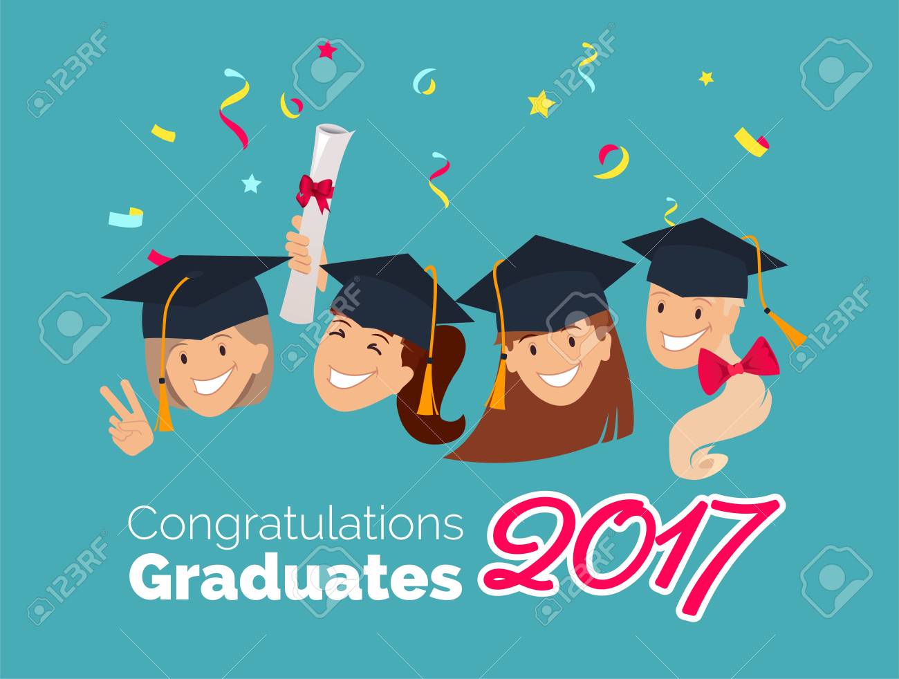 2017 celebration graduation banner group of happy graduates