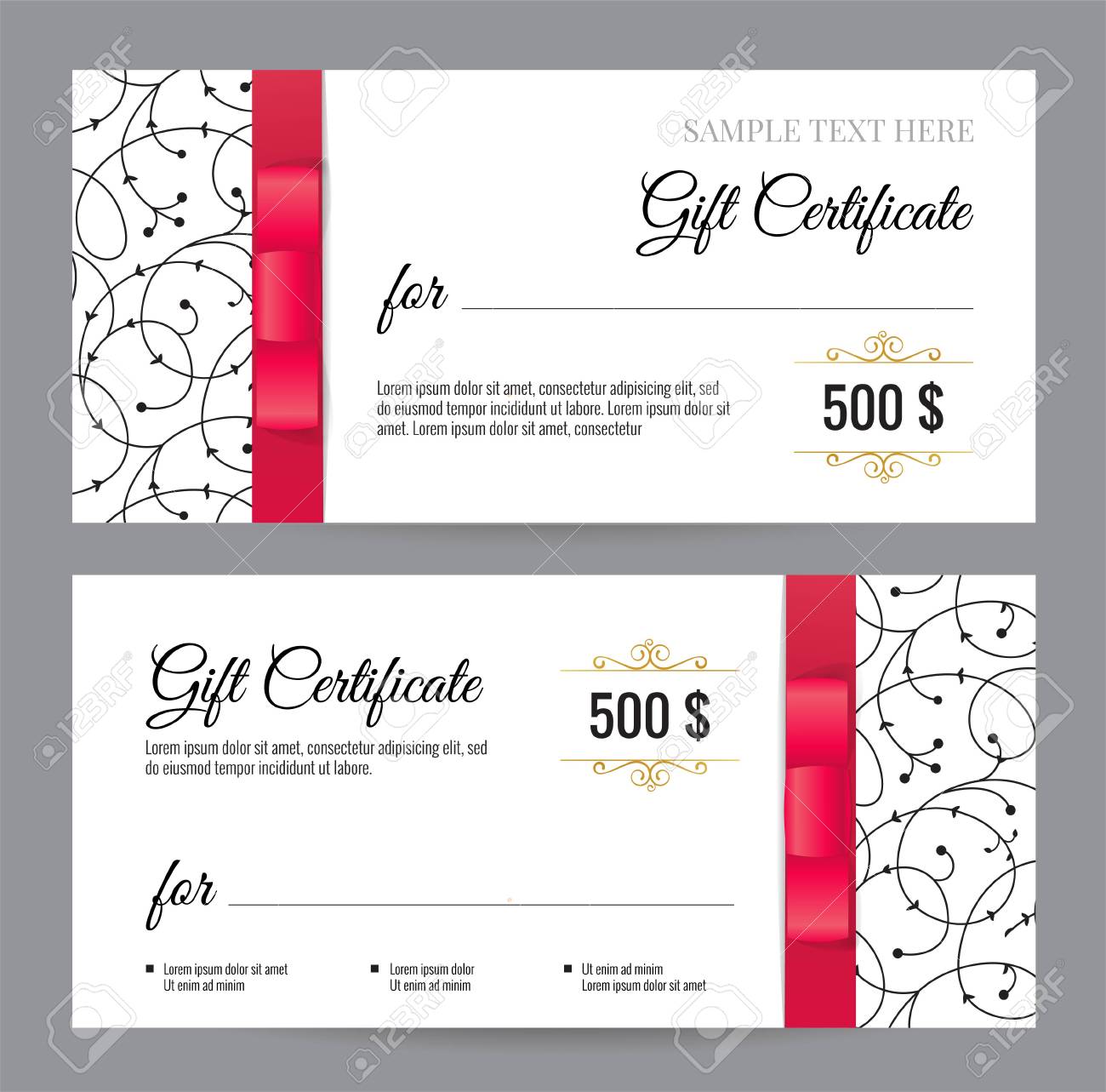 Black And White Gift Voucher Template With Floral Pattern And Red Inside Black And White Gift Certificate Template Free