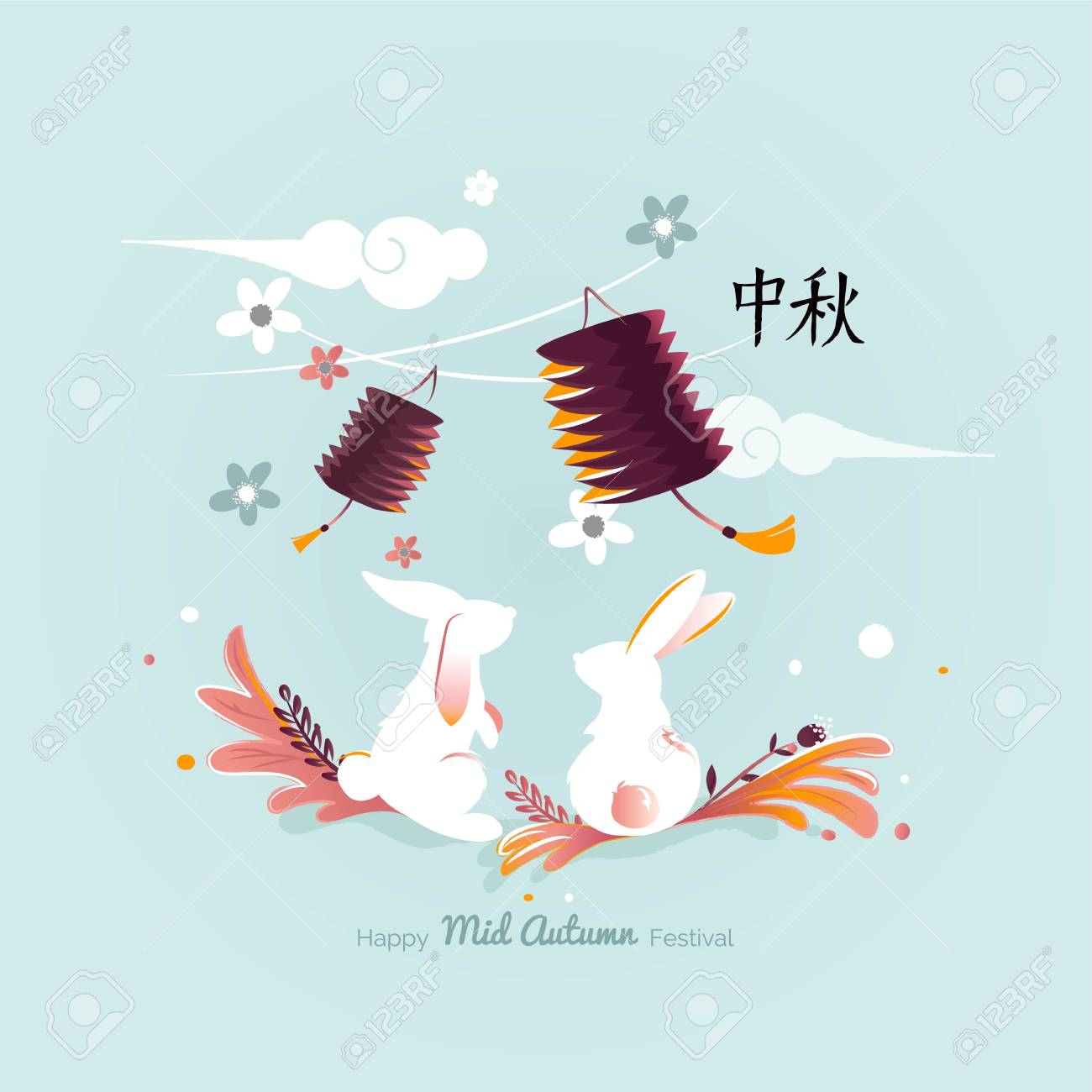 Chinese Mid Autumn Festival Design Holiday Background With Rabbits Royalty Free Cliparts Vectors And Stock Illustration Image 85470537