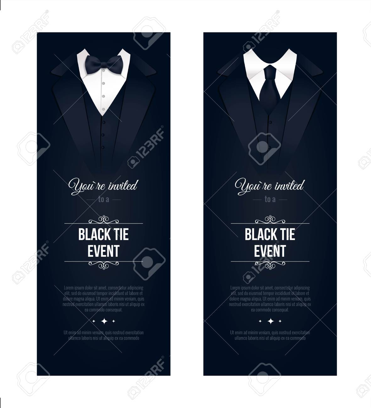 two vertical black tie event invitations businessmen banners