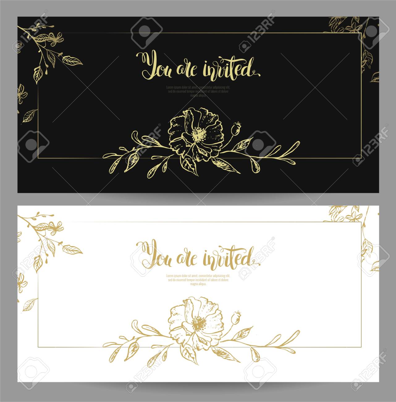 set of graceful floral cards template design you are invited you are invited cards