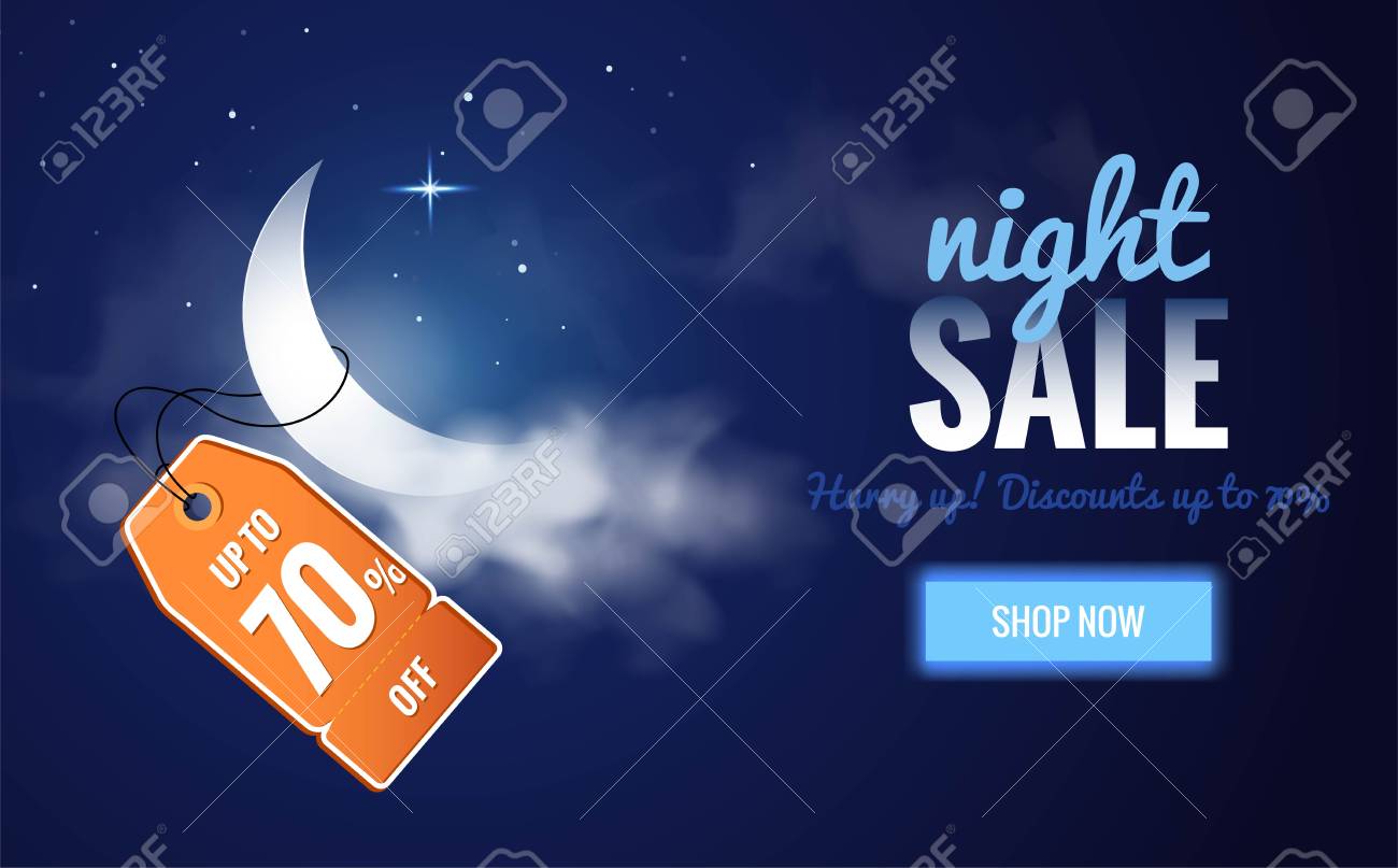 night sale dark banner sale poster with moon clouds and price dark banner