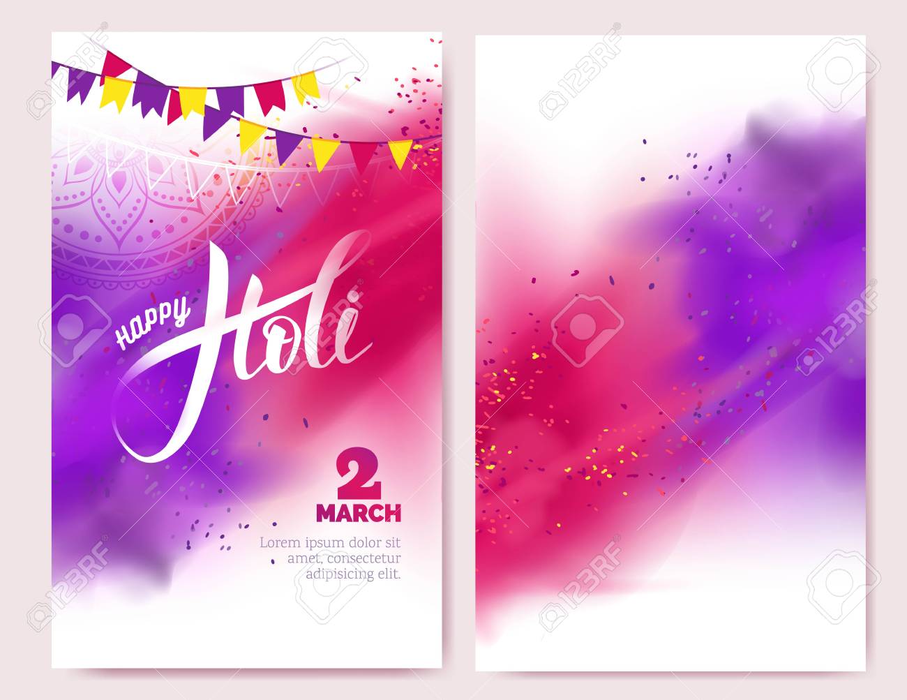 Happy Holi Colorful Posters With Realistic Powder Paint Clouds