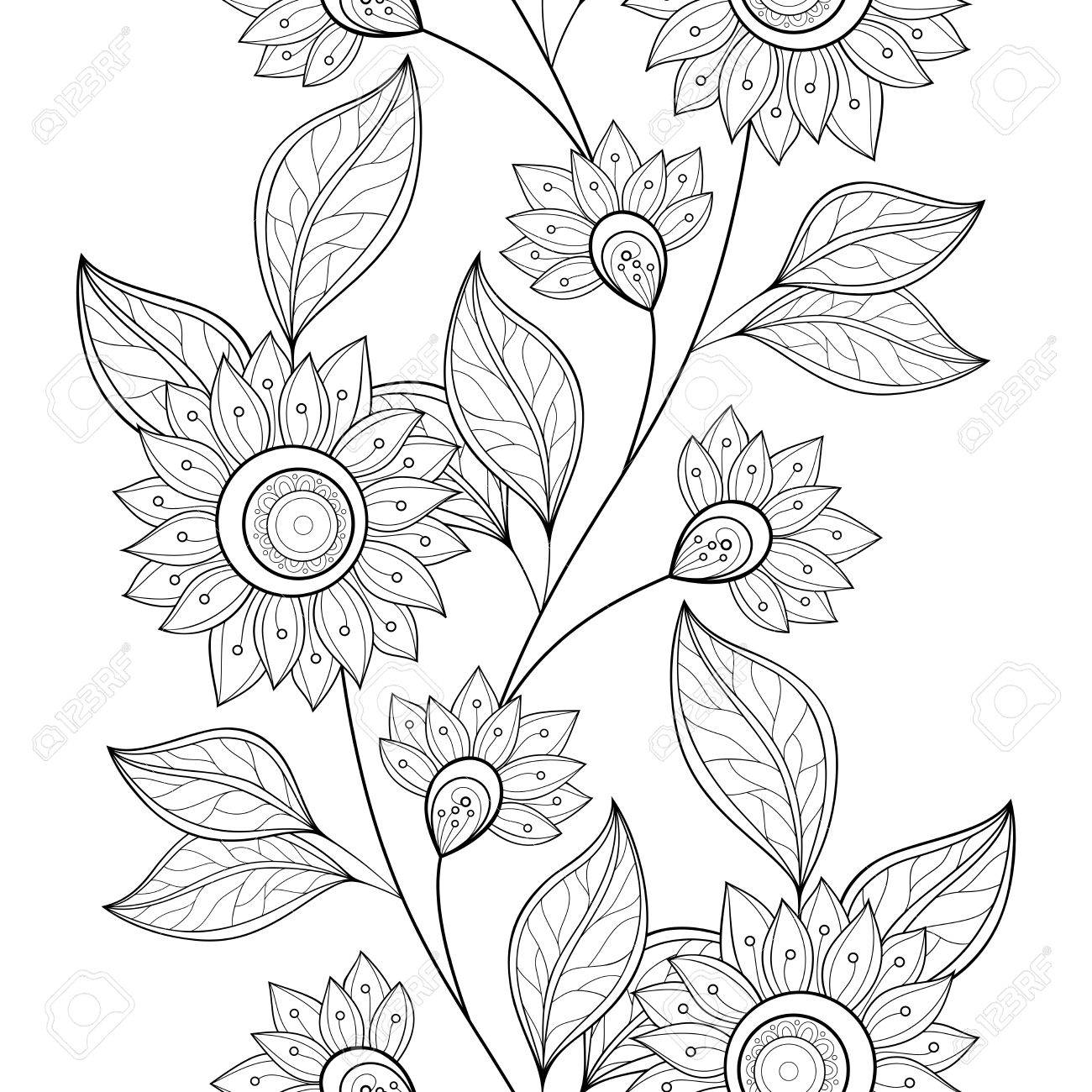シームレスな白黒の花柄 手描き花柄テクスチャ 装飾花の塗り絵のイラスト素材 ベクタ Image シームレスな白黒の花柄 手描き花柄テクスチャ 装飾花の塗り絵のイラスト素材 ベクタ Image