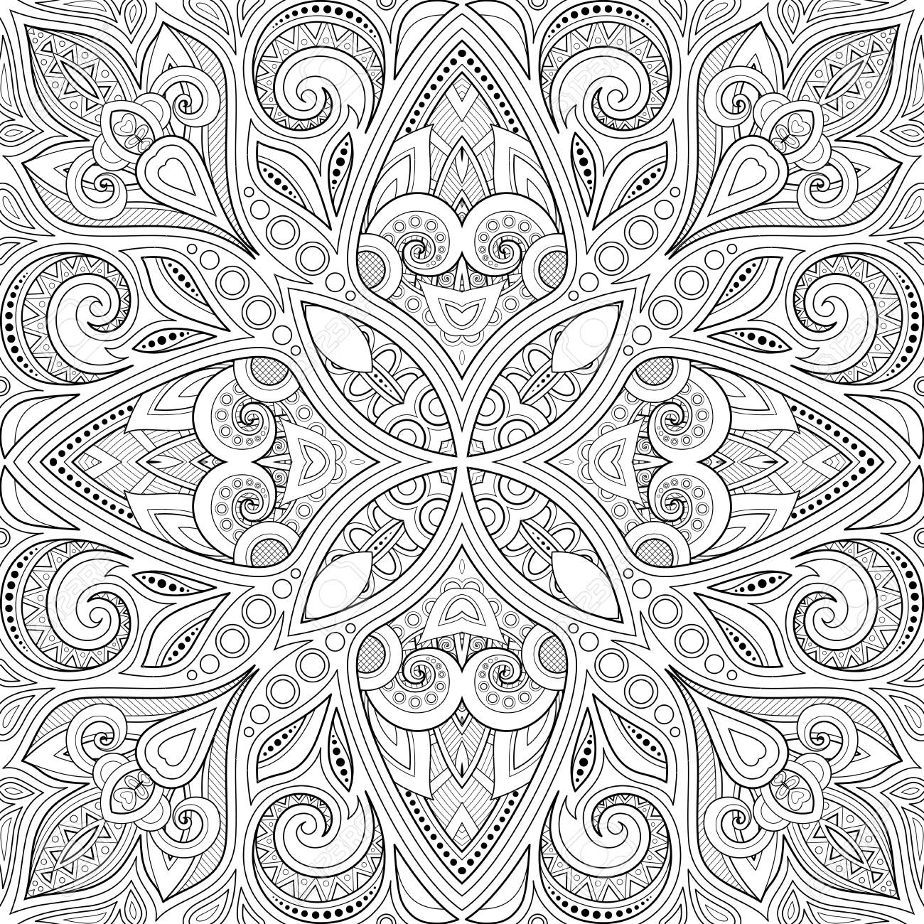 Monochrome Seamless Pattern with Mosaic Motif. Endless Floral Texture in Paisley Indian Style. Tile Ethnic Background. Coloring Book Page. Vector Contour Illustration. Abstract Mandala Art - 124784012 Monochrome Seamless Pattern with Mosaic Motif. Endless Floral Texture in Paisley Indian Style. Tile Ethnic Background. Coloring Book Page. Vector Contour Illustration. Abstract Mandala Art - 124784012