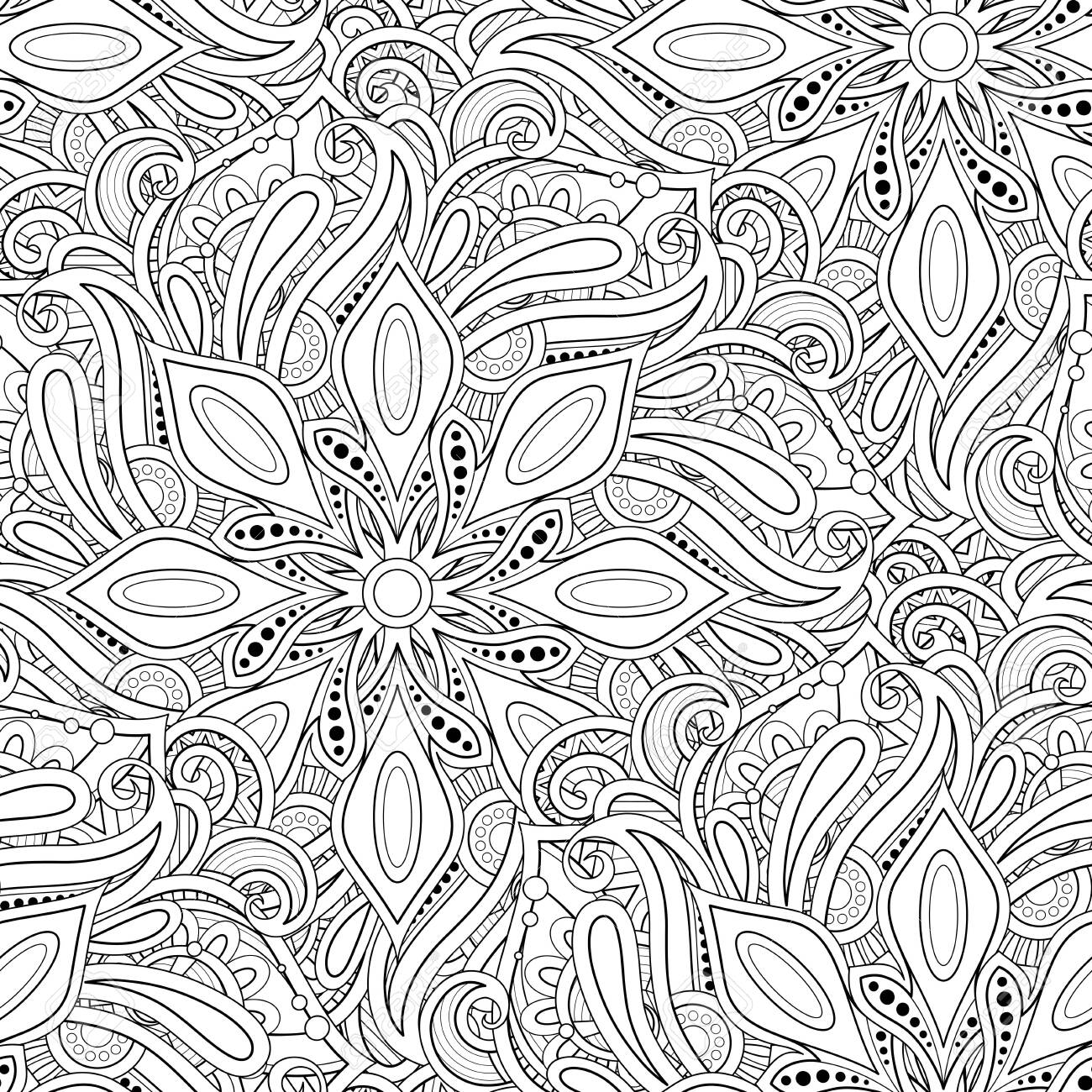 Monochrome Seamless Pattern with Mandala Motifs. Paisley Indian Endless Texture. Yoga, Meditation Design Element. Coloring Book Page, Art Therapy. Vector Contour Illustration - 132033896 Monochrome Seamless Pattern with Mandala Motifs. Paisley Indian Endless Texture. Yoga, Meditation Design Element. Coloring Book Page, Art Therapy. Vector Contour Illustration - 132033896