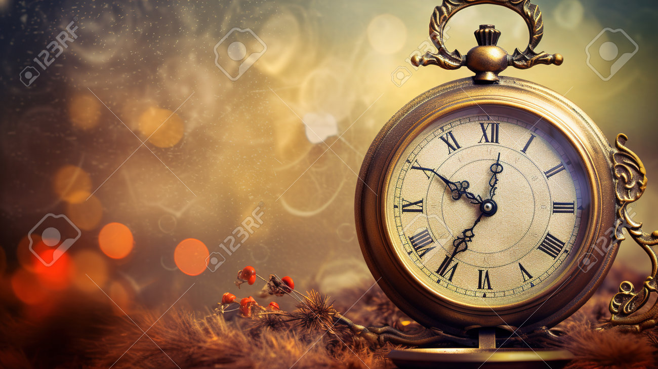 Round Vintage Clock, Christmas Background. The Concept Of The New Year  Countdown Stock Photo, Picture and Royalty Free Image. Image 205465737., image size:1300x729