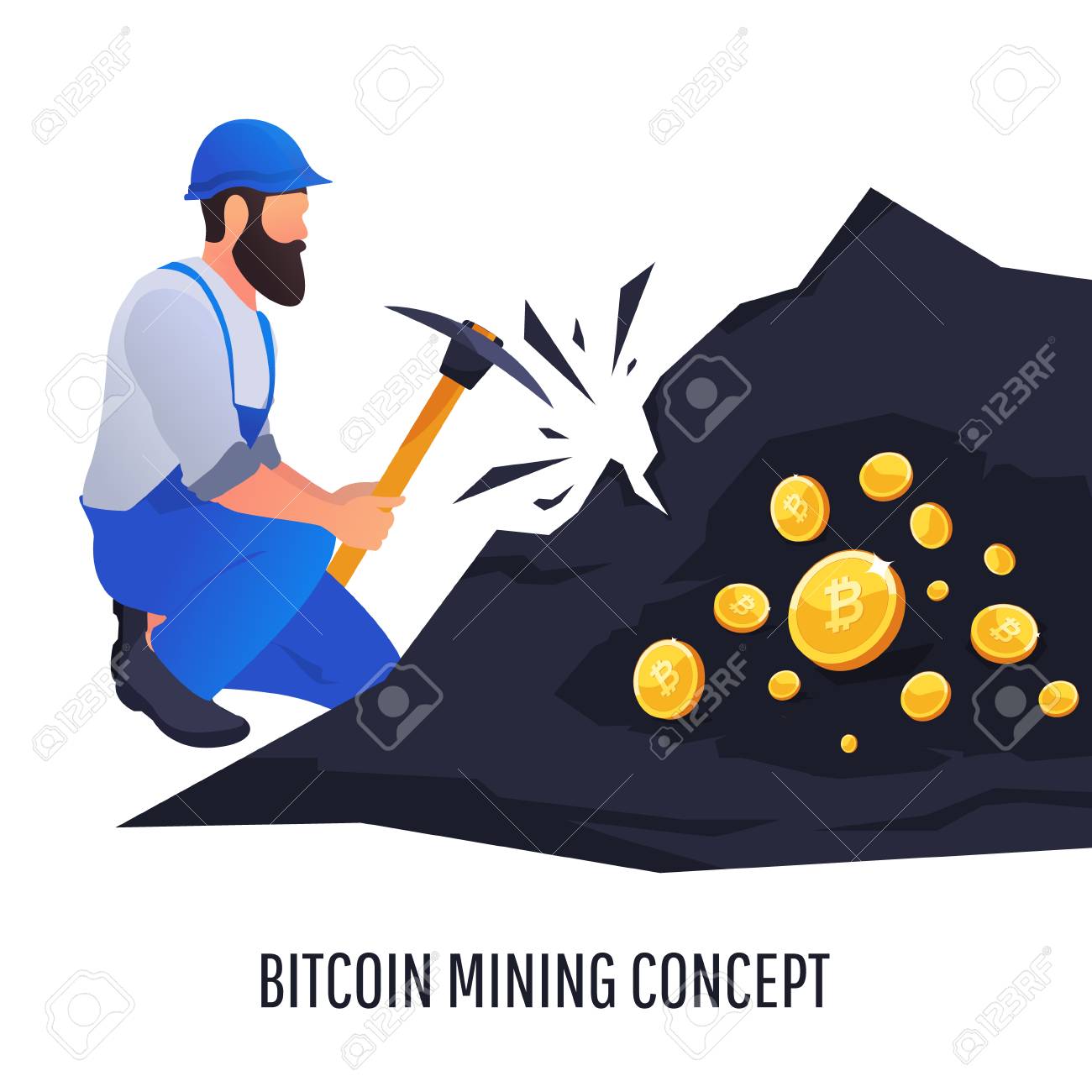 Mining. Person Extracting Coins From Rock With A Pickaxe. Vector  Illustration With Binary Computer Code. Royalty Free SVG, Cliparts,  Vectors, and Stock Illustration. Image 98014155.