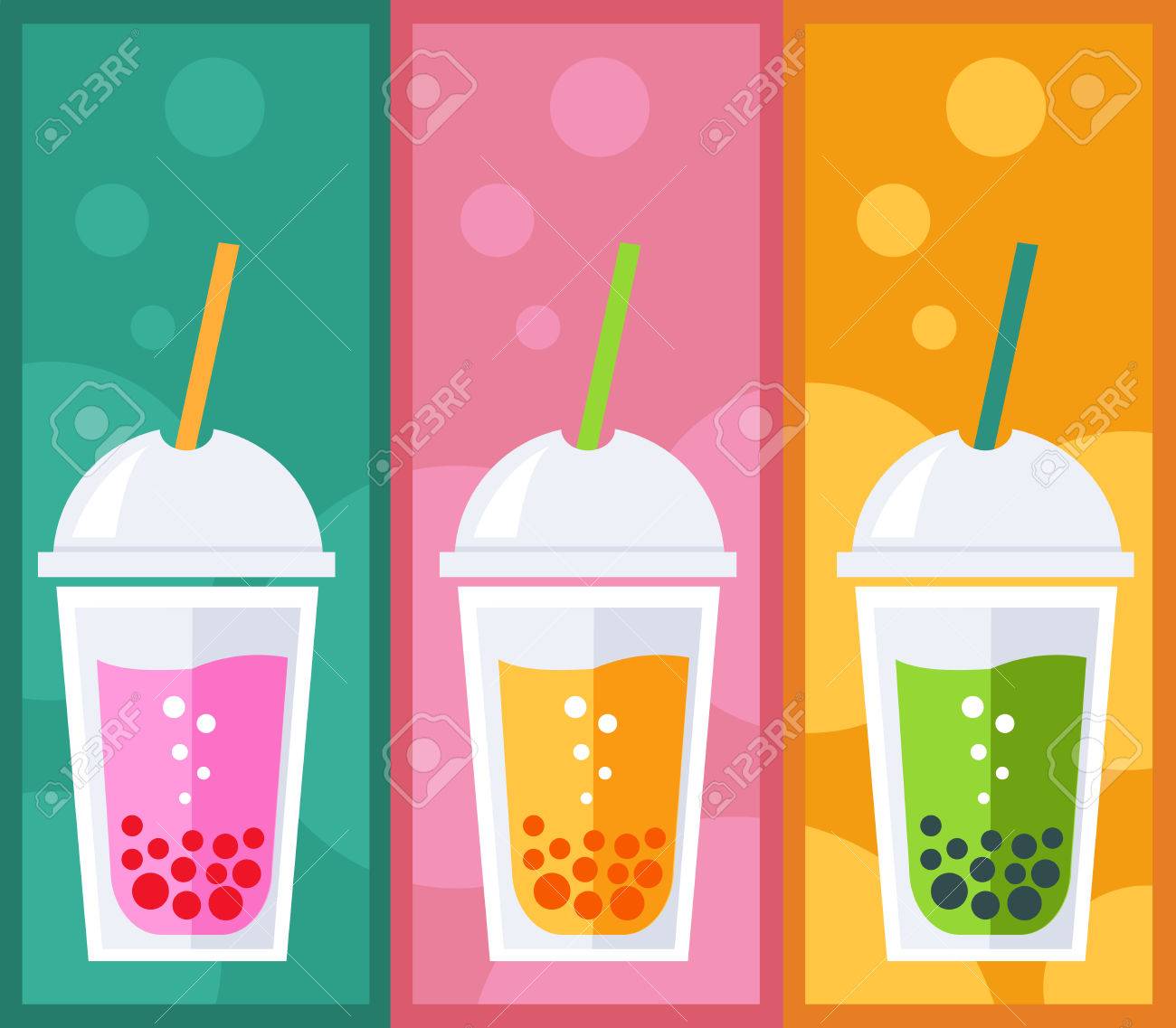 泡茶または紅茶カクテル カラフルな背景のバブルティーのベクター イラストです のイラスト素材 ベクタ Image