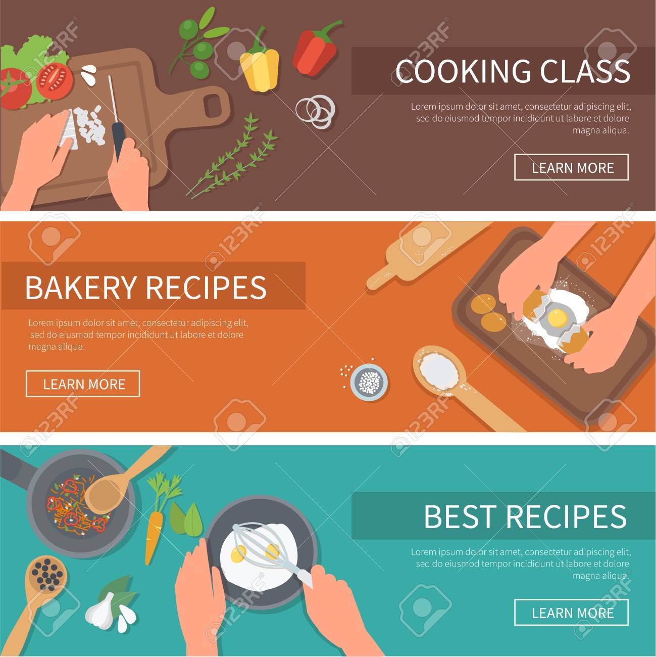 cooking web banners set. Cooking class, bakery, recipes.