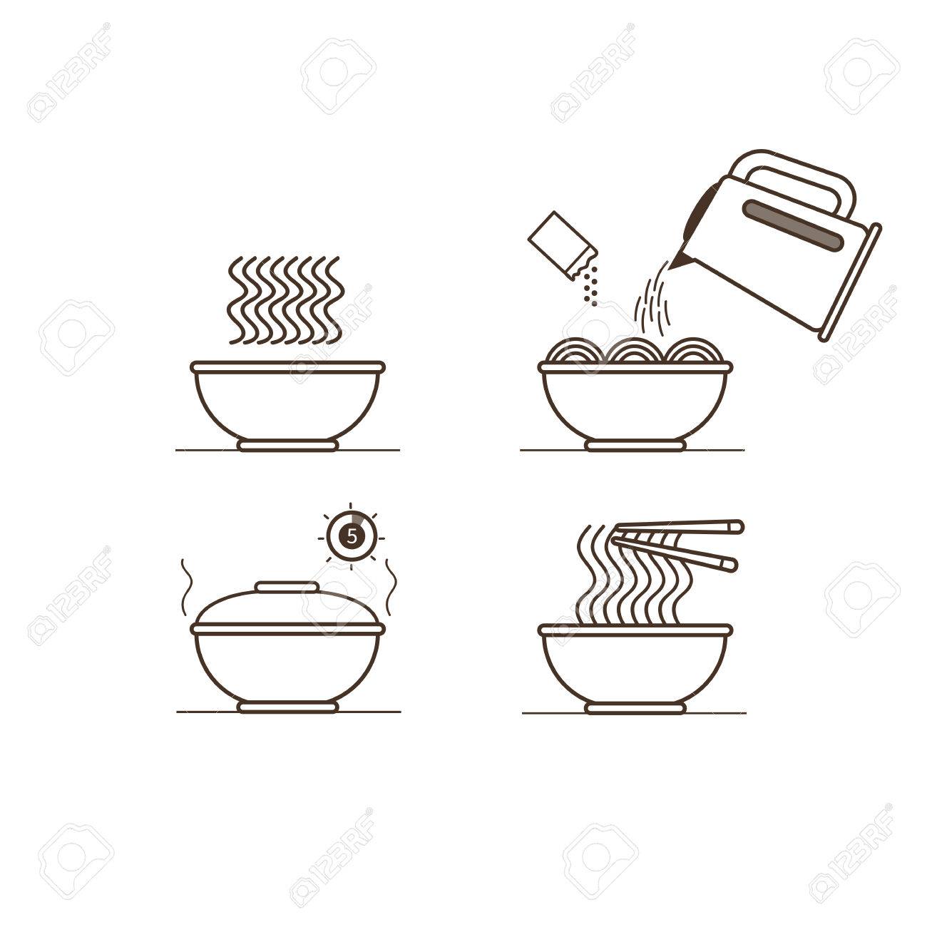Instruction How To Prepare Instant Noodles Vector Illustration