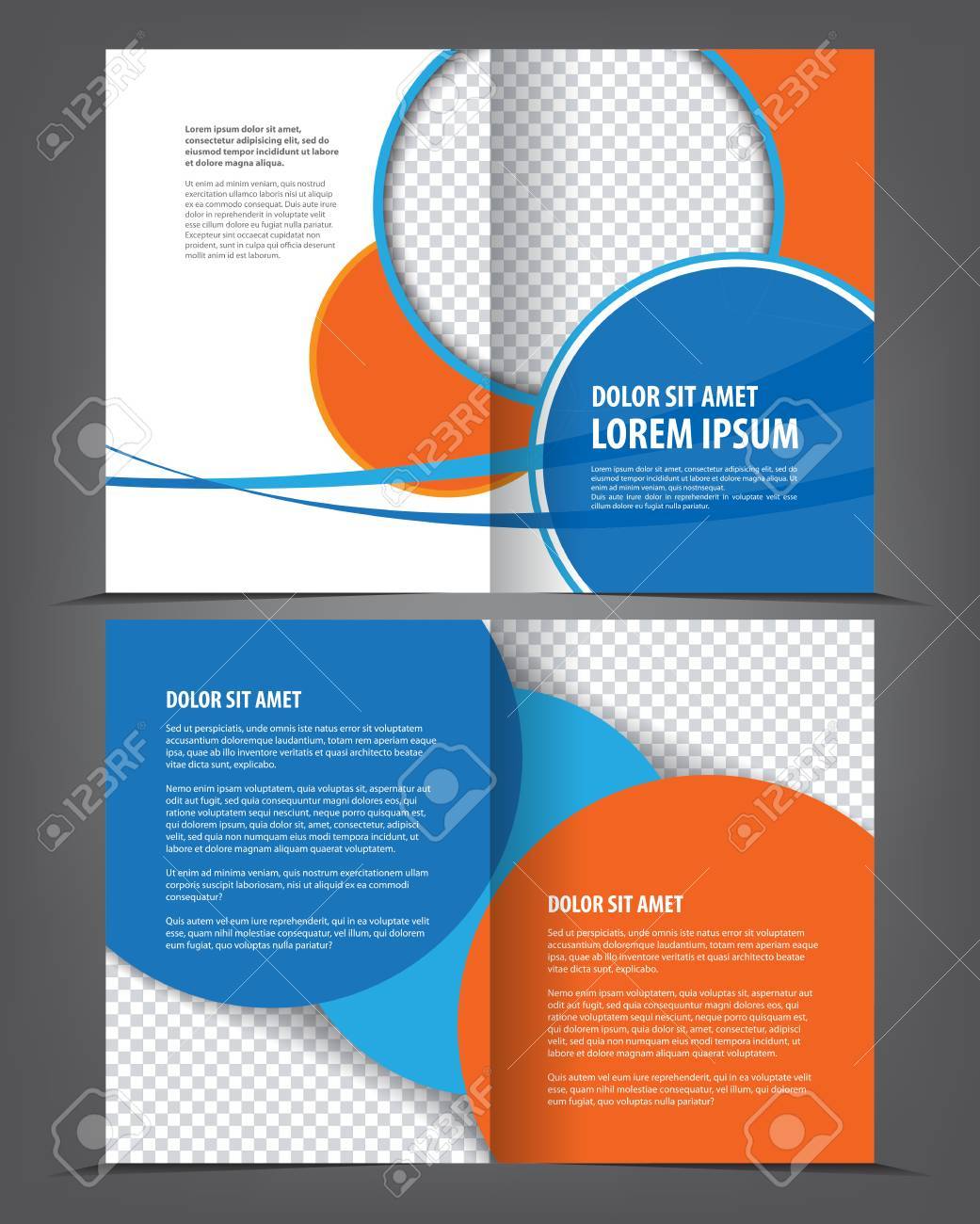 vector empty bifold brochure template design with orange and
