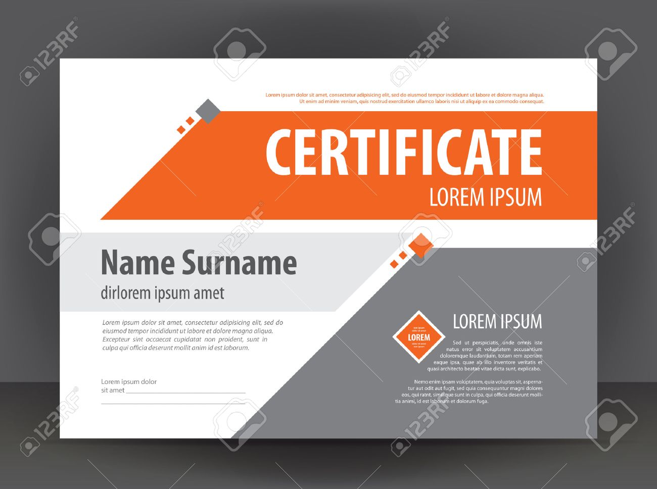 vector modern light gray orange certificate or diploma design