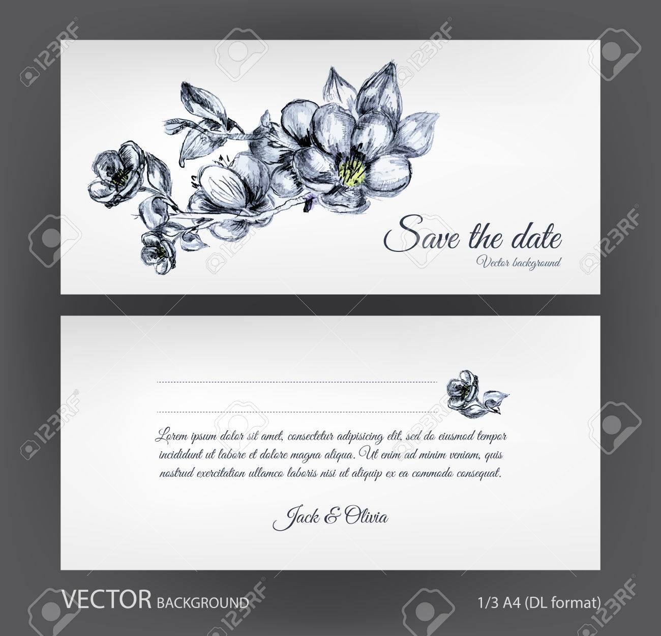 vector wedding invitation two sided card with vintage hand drawn invitation date format