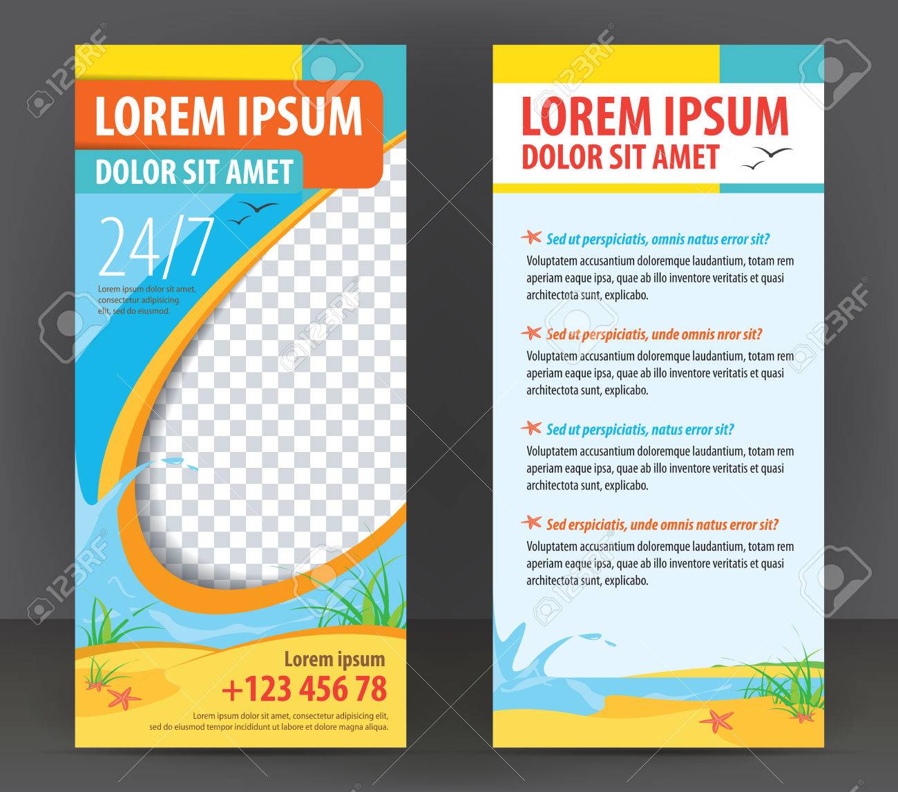 tourist vector flat sided flyer with sea and sand brochure design brochure design for tourism