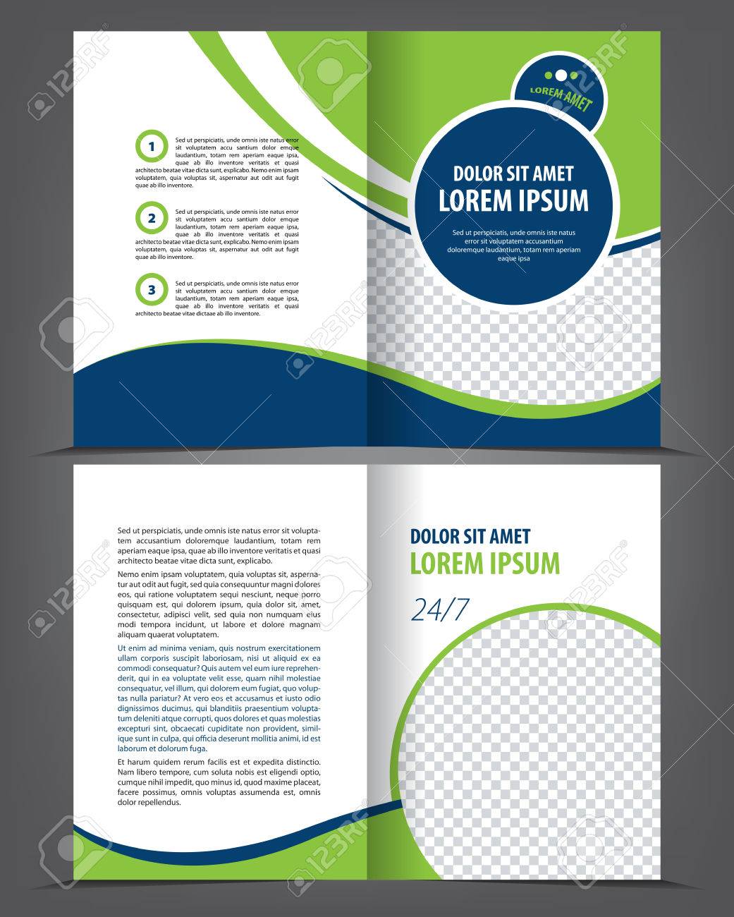 vector empty bi fold brochure print template design with blue