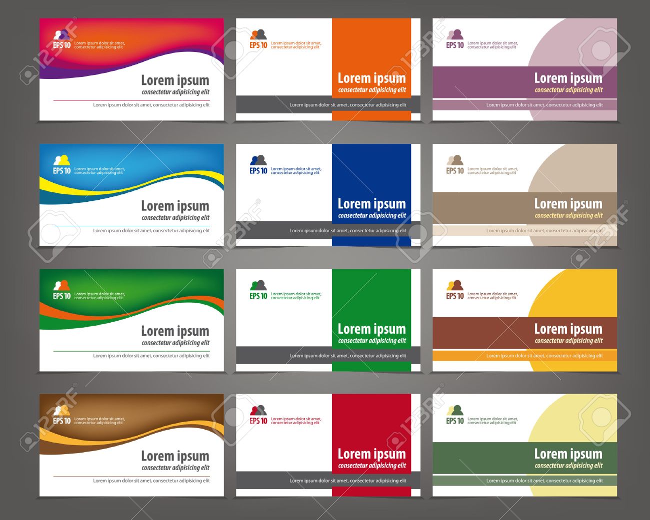 Set of 12 professional and designer horizontal business cards or visiting cards - 46566980 Set of 12 professional and designer horizontal business cards or visiting cards - 46566980