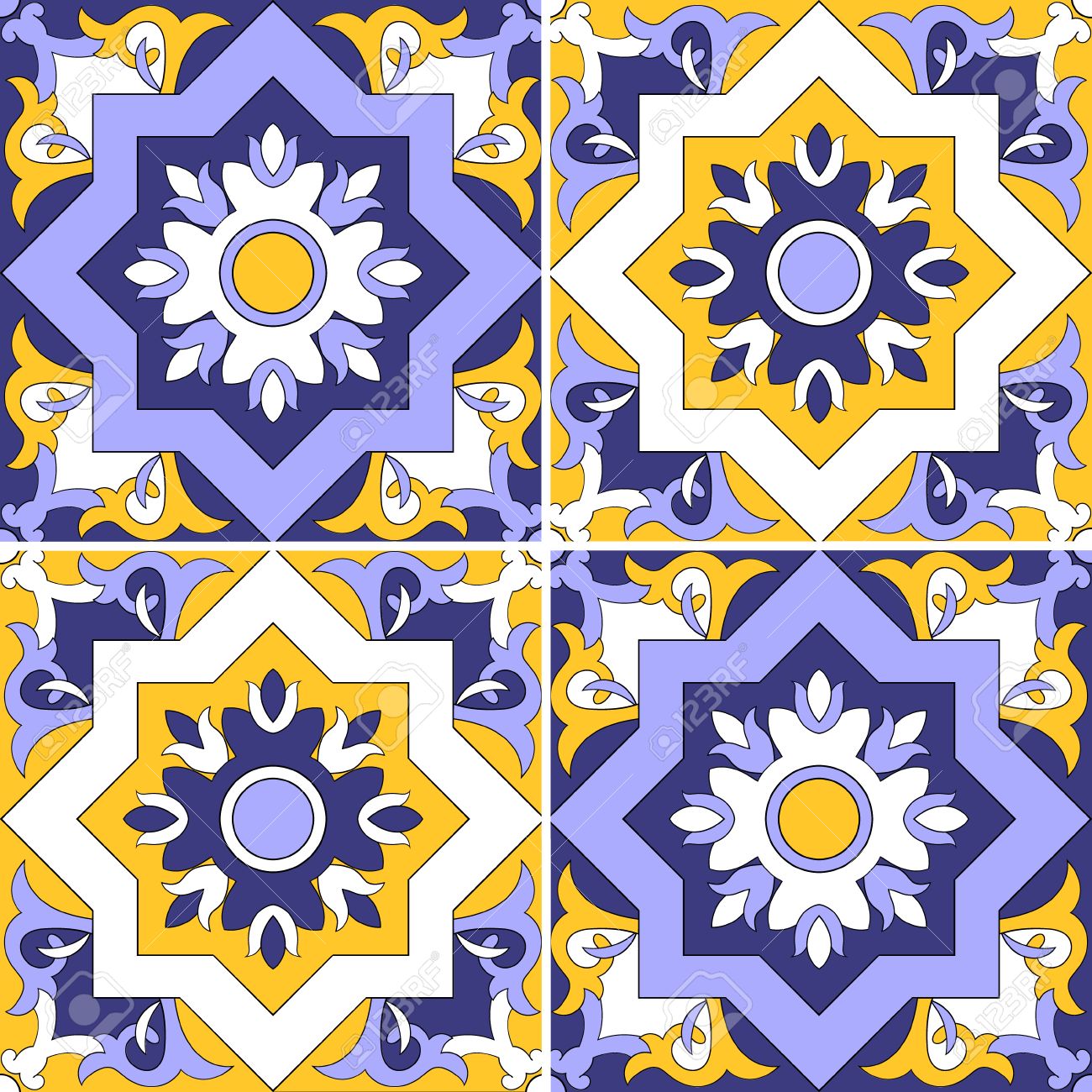 花のモチーフとのシームレスなパターン ベクトルを並べて表示します Azulejo ポルトガル タイル スペイン モロッコ トルコ 語やアラビア語のデザインをタイルします 折り返し 背景またはセラミックのタイルを印刷します のイラスト素材 ベクタ Image