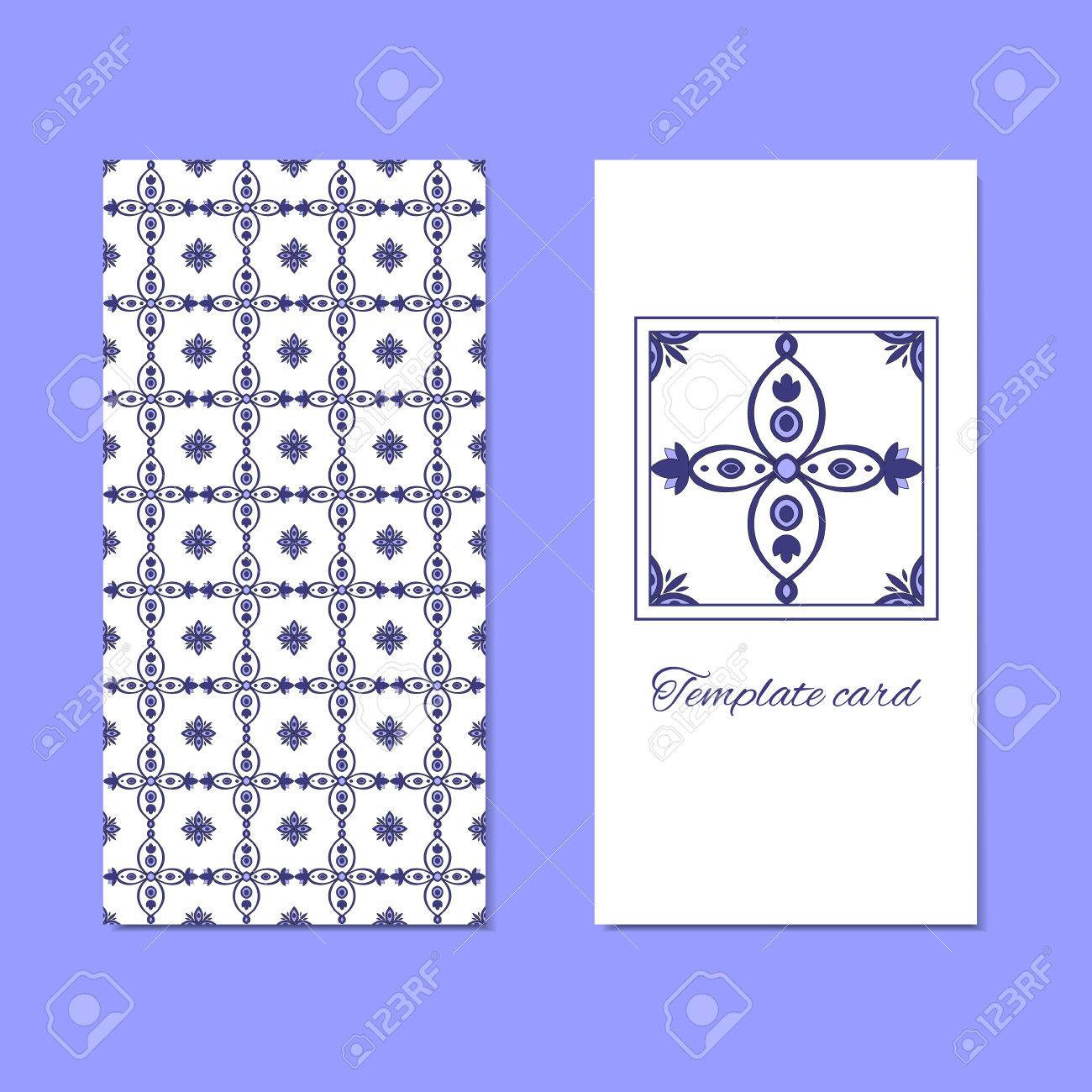 Modele De Carte Ou D Invitation Avec Ornement Bleu Motif