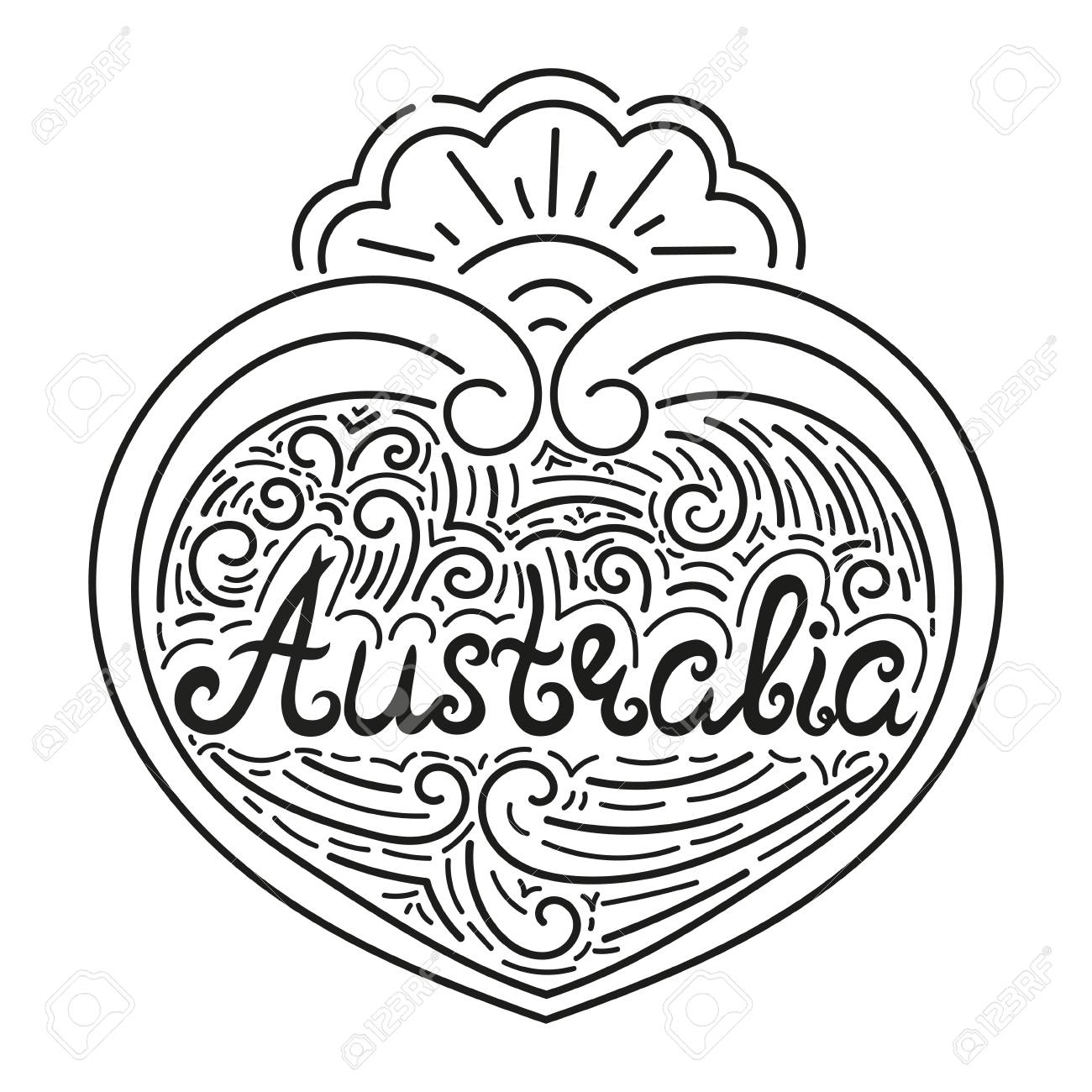 Australie Noir Ligne Blanche Typographie Illustration Vecteur Isole Tirage Unique Dessine Main Pour L Habillement De Vetements De T Shirt Tatouage Carte Postale De Tourisme Souvenir Ou Banniere De Voyage Clip Art Libres De