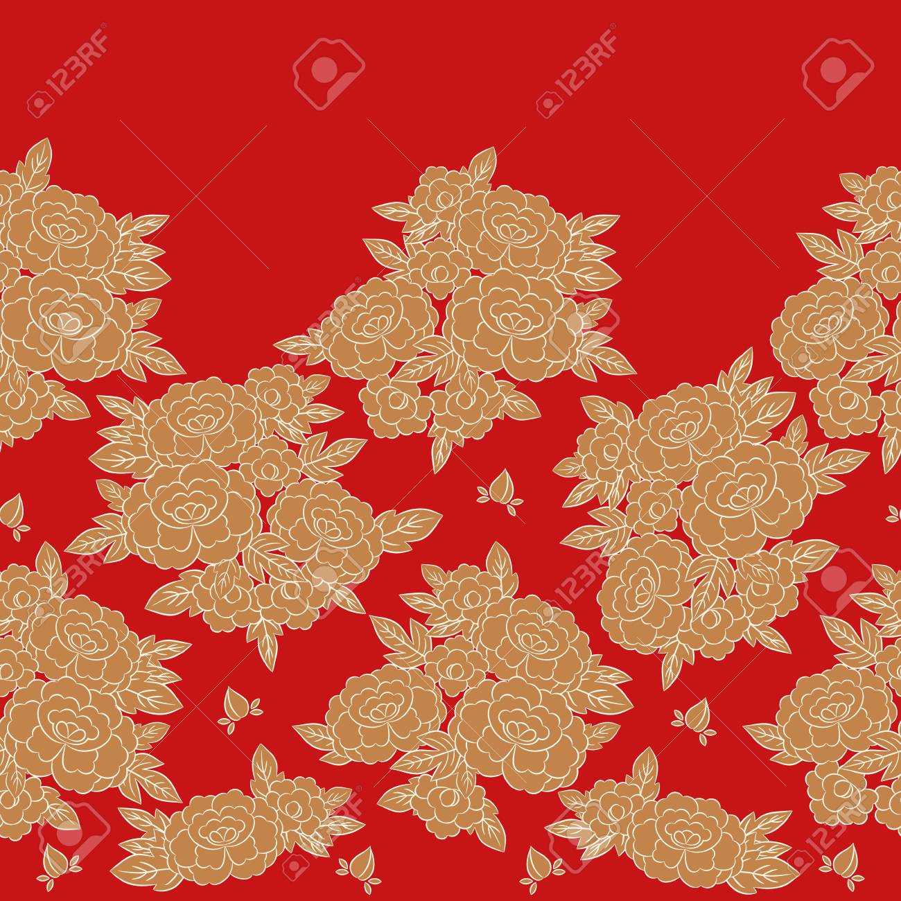 Peony Japanese Pattern Seamless Vector Oriental Border Red Floral