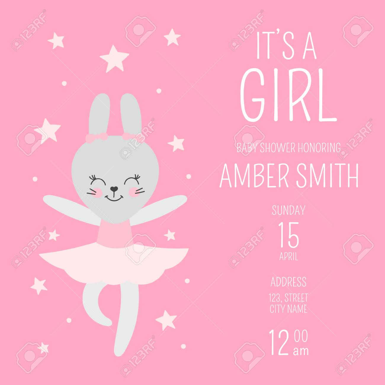 Cute Baby Shower Girl Invite Card Vector Template Cartoon Animal Cute Baby Shower Girl Invite Card Vector Template Cartoon Animal
