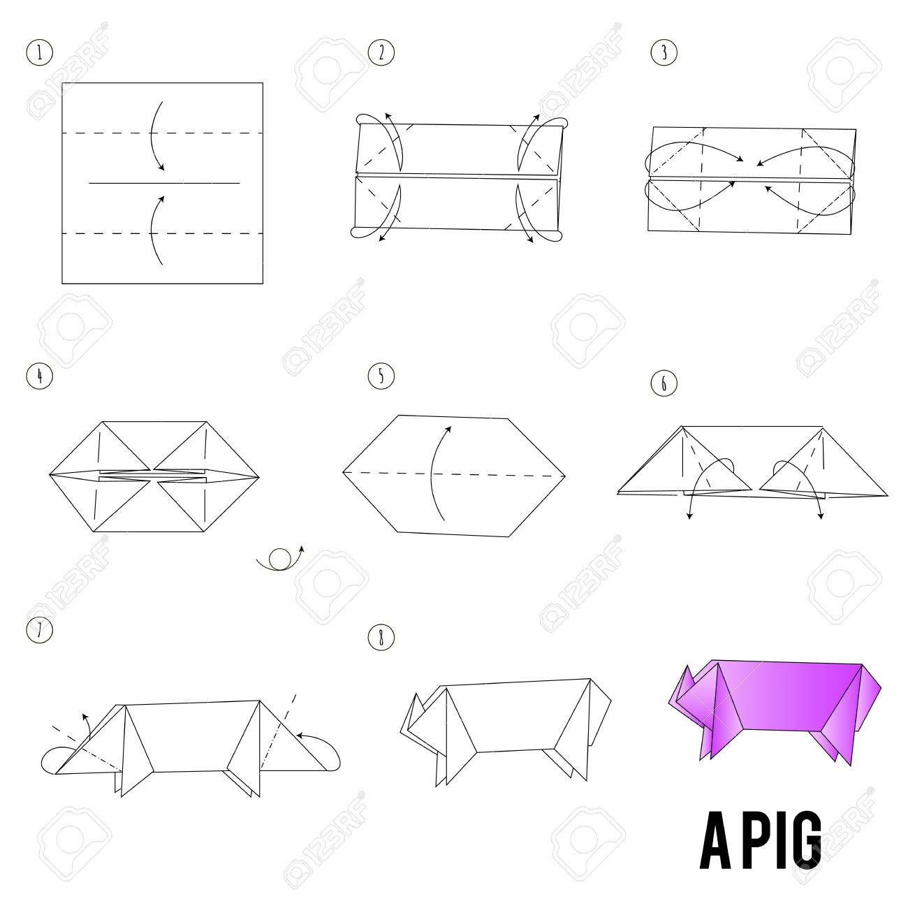 Tutorial De Origami. Esquema De Origami Para Niños. Cerdo Ilustración del  Vector - Ilustración de papel, decorativo: 255110492