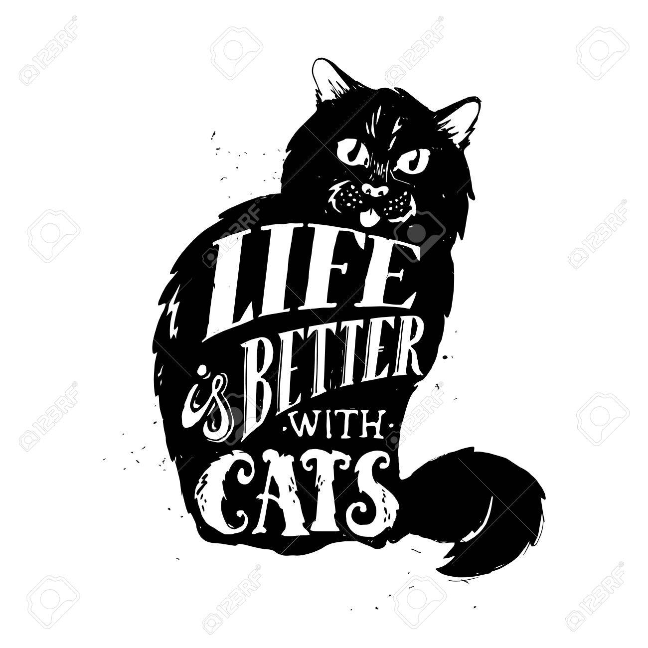 cat silhouette vector hand drawn illustration of cute cat cat silhouette vector