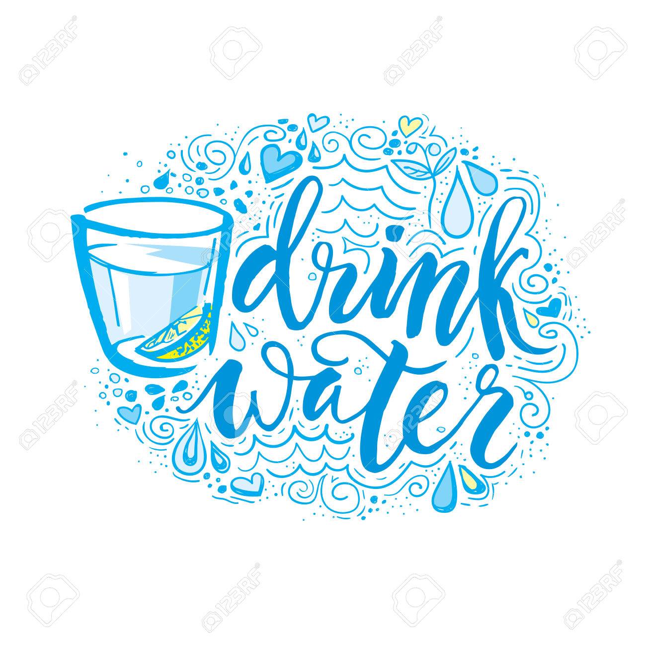 多くの水を飲みます 手描きのタイポグラフィ ポスター T シャツ手文字書道デザインです 心に強く訴えるベクトル タイポグラフィ のイラスト素材 ベクタ Image