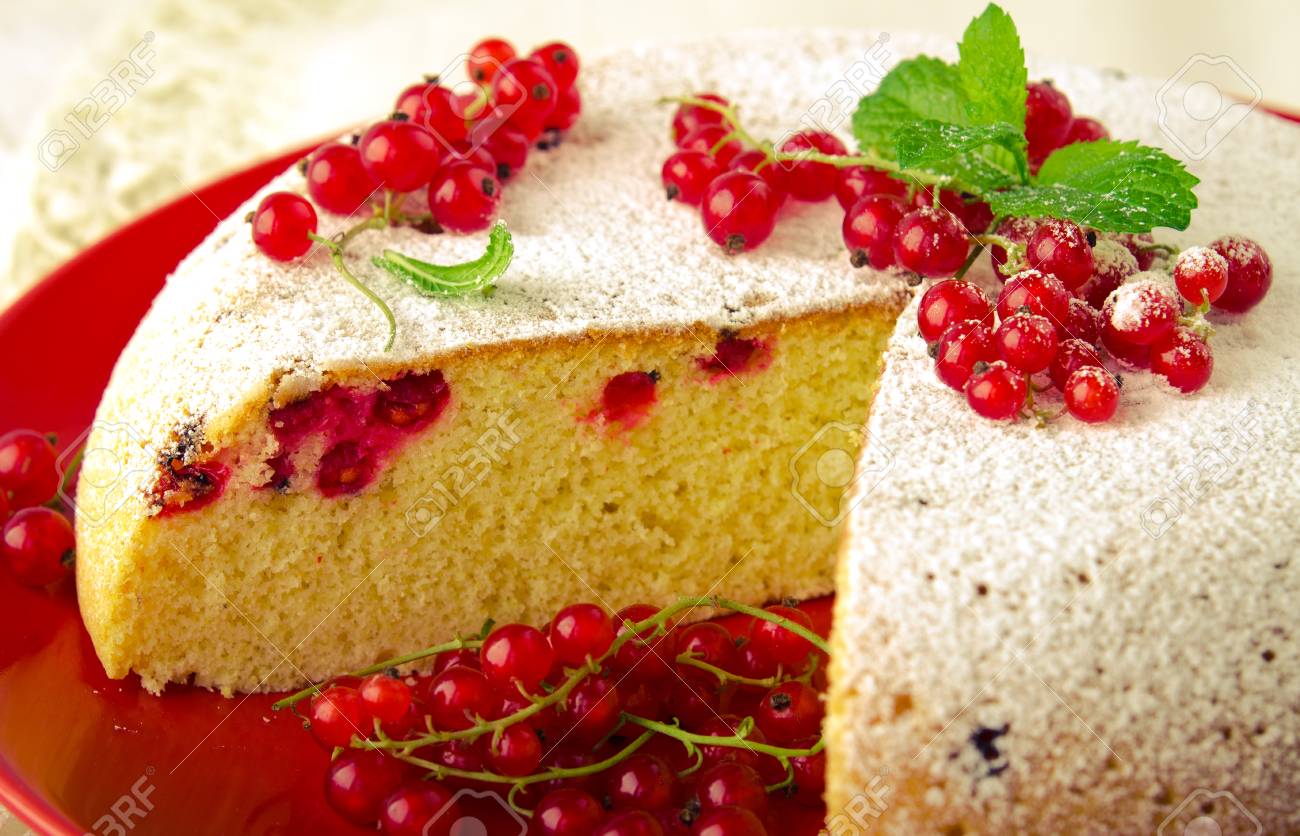 Gateau Eponge A La Vanille Aux Groseilles Fraiches Sur Fond Blanc Tonifie Banque D Images Et Photos Libres De Droits Image