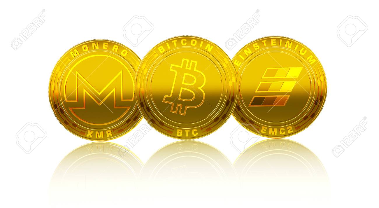 暗号通貨。シンボル付きのコイン。白い背景に金属コイン。多数の暗号通貨。3Dイラスト。の写真素材・画像素材 Image 91863966