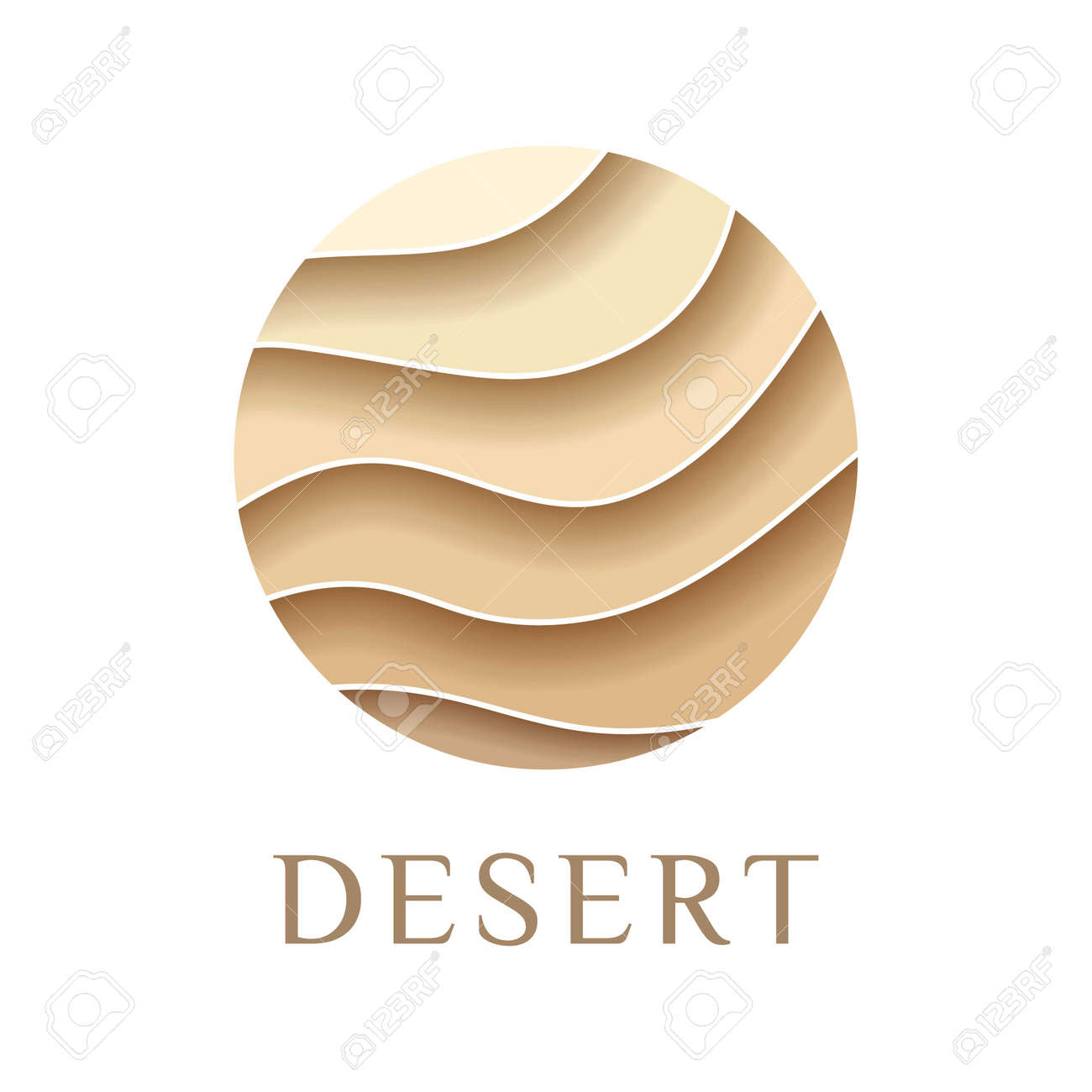 Sand Logo, Dunes, Icon Beach, Sign Desert Abstract Pattern Of Wavy Lines In  Beige Gold Color Paper Cut Background.Logo Template, Badge, Label, Stamp,  Pictogram For Tourism, Travel, Arabian Landscape.Vector Royalty Free SVG,, image size:1300x1300