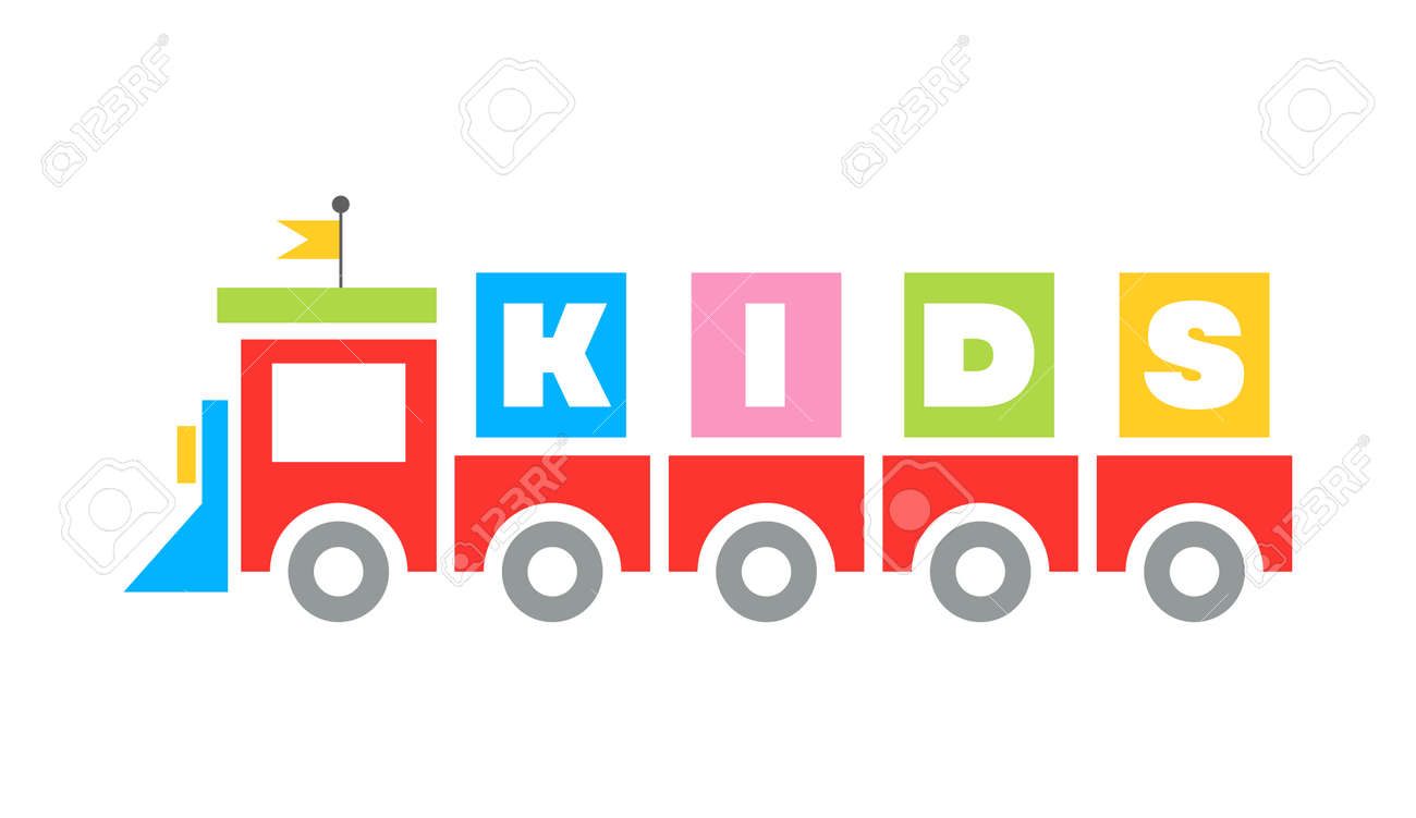Funny Kids toy railway Train cartoon flat design Template icon kindergarten, sign playground - 165659762 Funny Kids toy railway Train cartoon flat design Template icon kindergarten, sign playground - 165659762