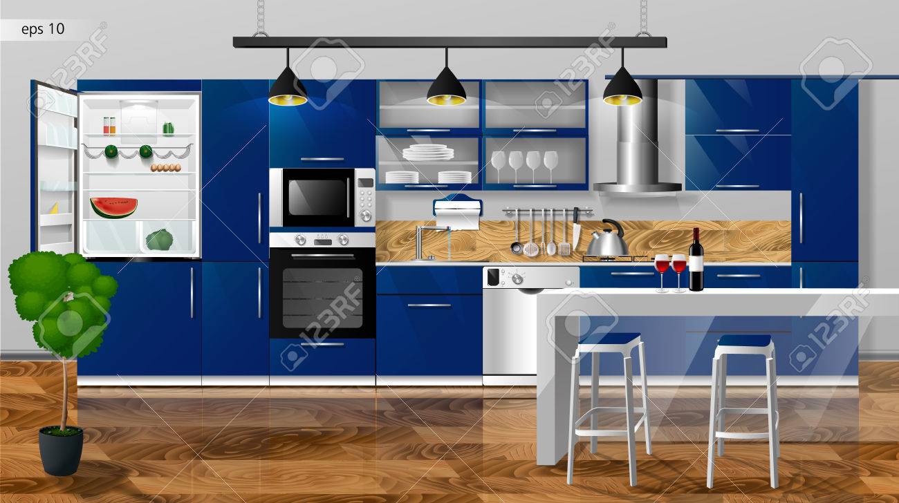Modern Kitchen Interior Vector Illustration Household Kitchen