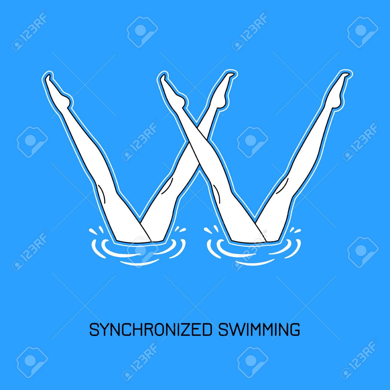 シンクロナイズドスイミング ペアのパフォーマンス同期スイマー イラストは直線的なスタイルで行われます のイラスト素材 ベクタ Image